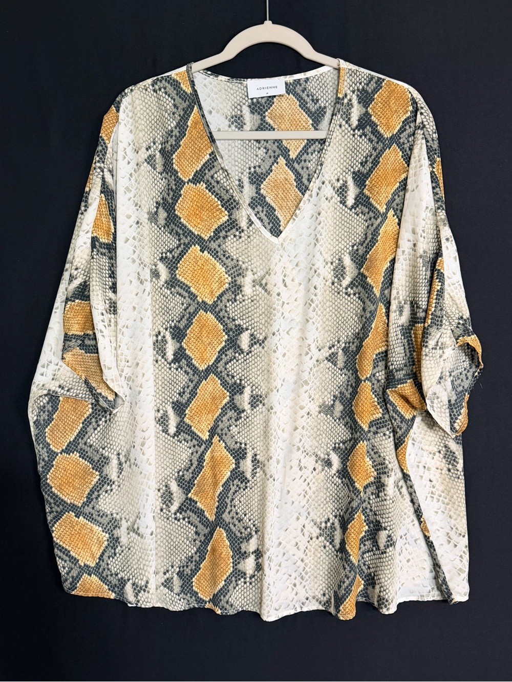 Adrienne V-Neck Snake Print tunic Blouse - Mustard & Gray semi sheer oversized